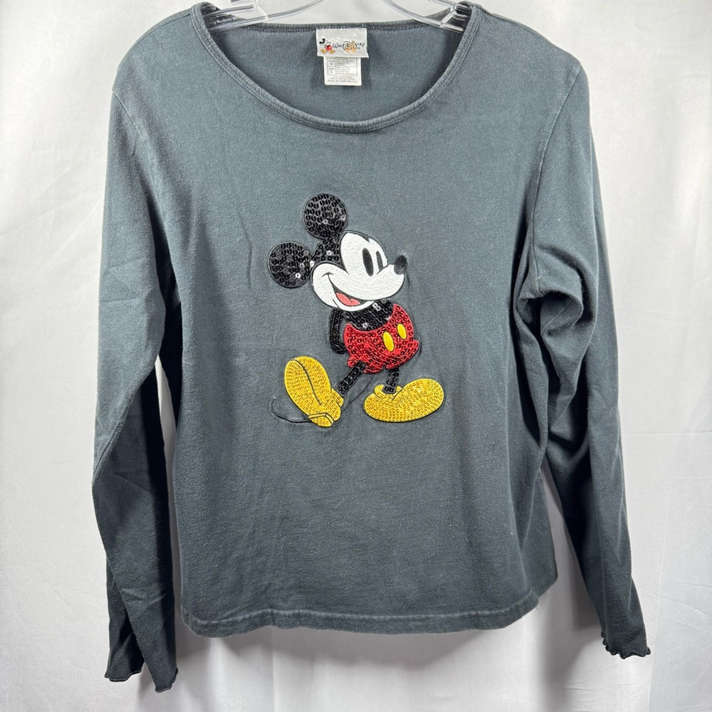 Disney Mickey Mouse Girl’s‎ Large Black and Red Long Sleeve Tee Embellished